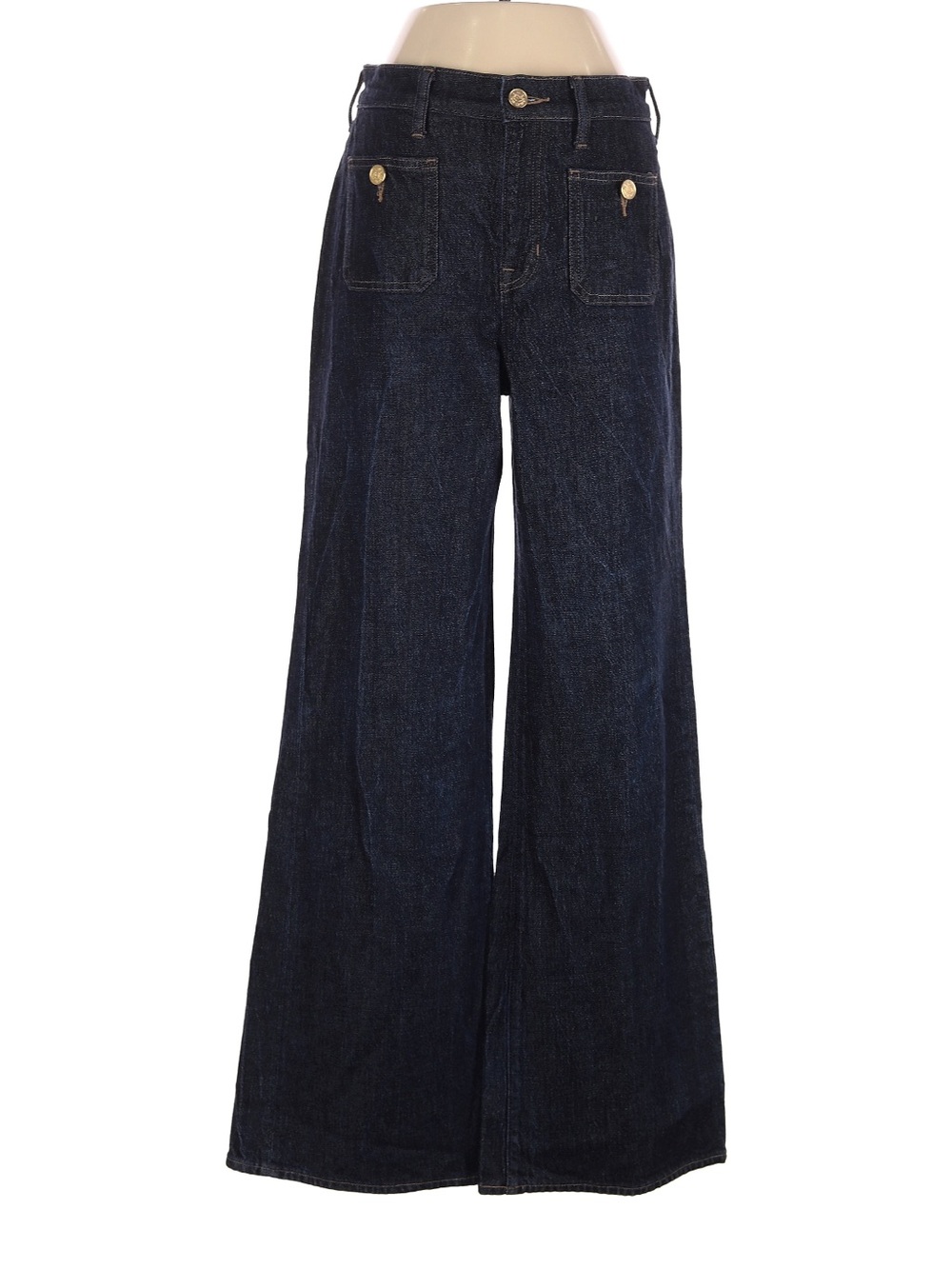 J. Crew Dark Blue Wide-Leg High-Rise Jeans with Front Patch Sailor pockets sz 35